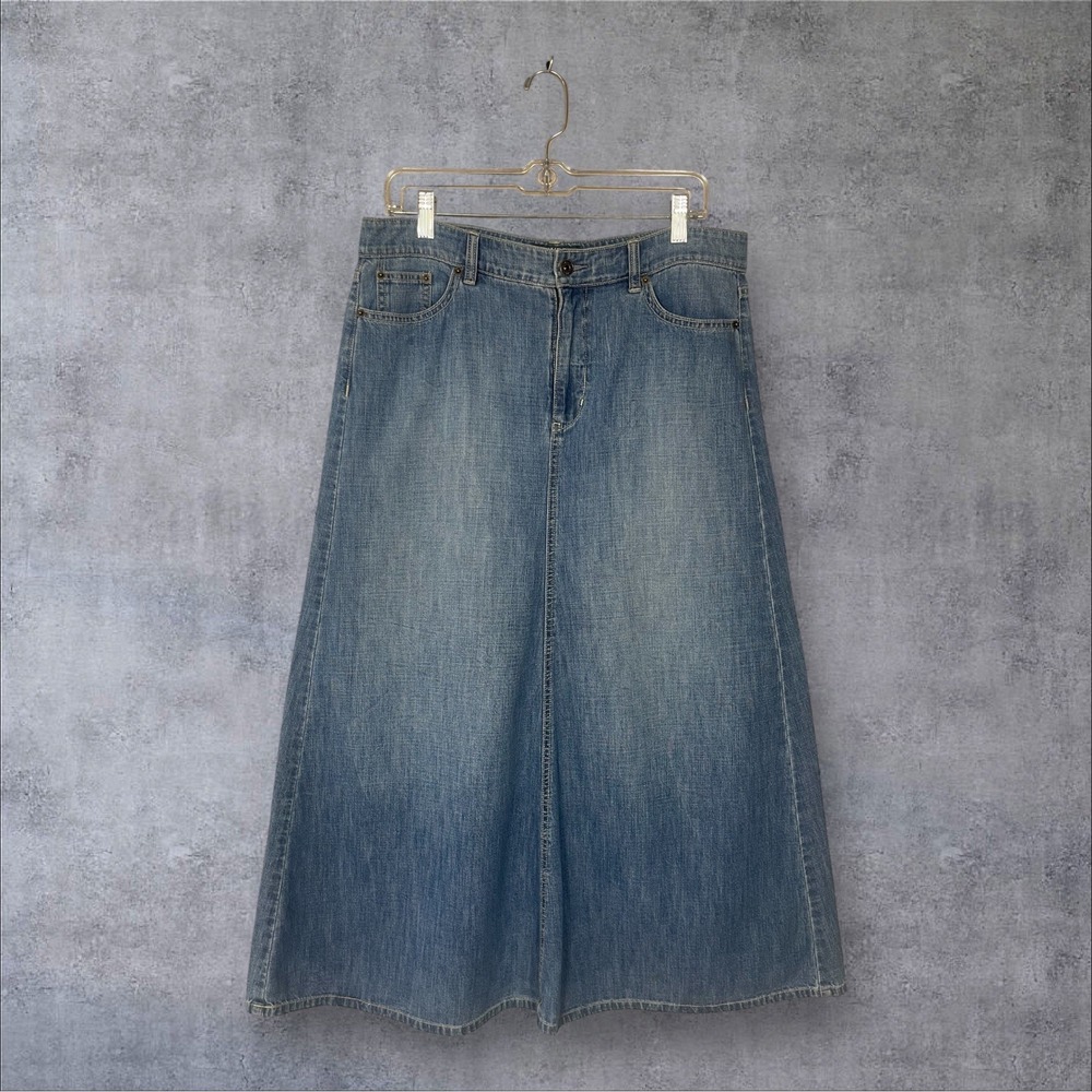 Lauren Ralph Lauren Denim Midi Skirt Womens 10 Western Boho Old Money Prairie - Picture 2 of 8